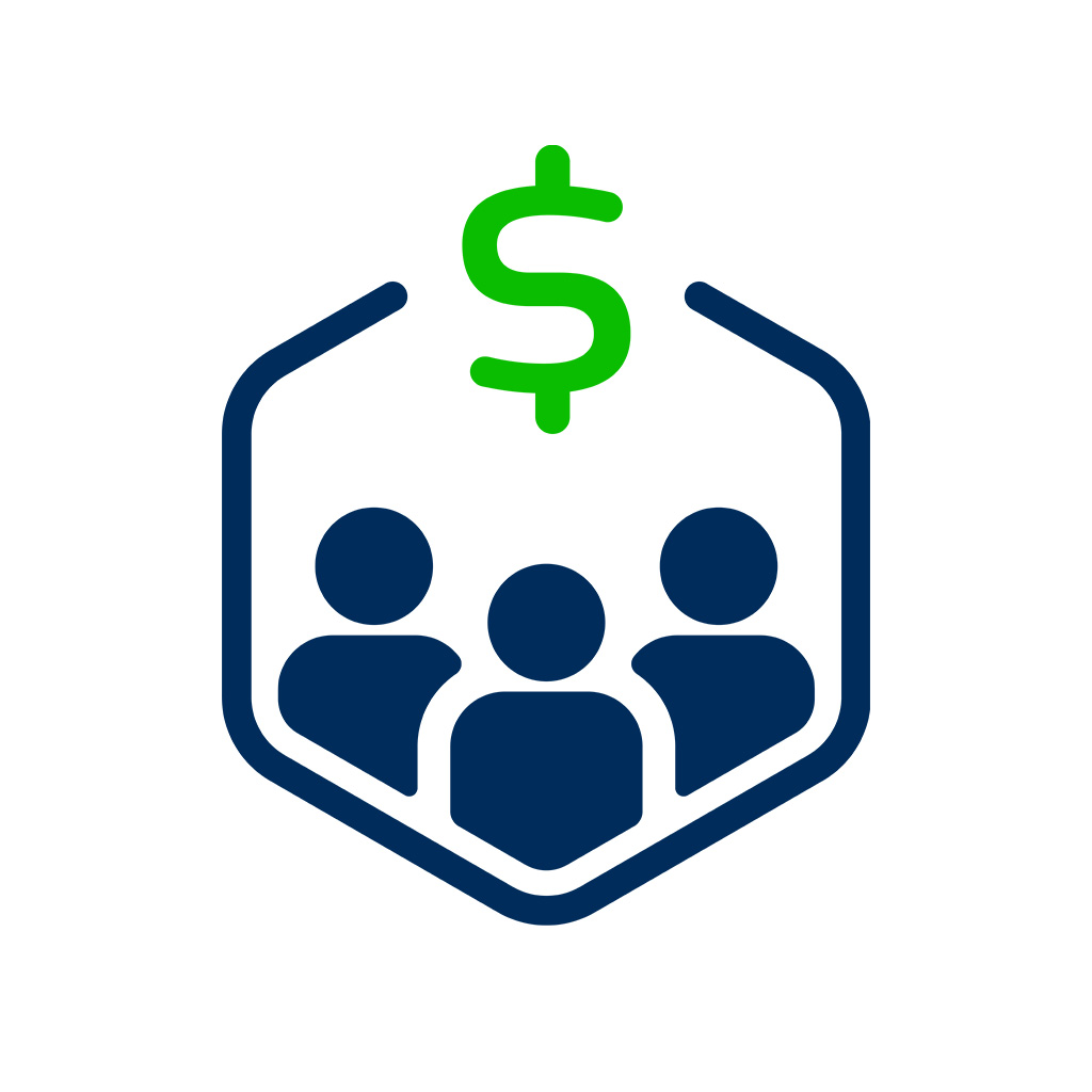 Grant project icon with an illustrated group of people and dollar sign.